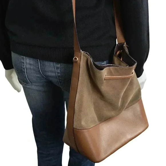 Michael Kors Cary Medium Suede Bucket Bag Purse Brown Shoulder Satchel Crossbody - Picture 5 of 15